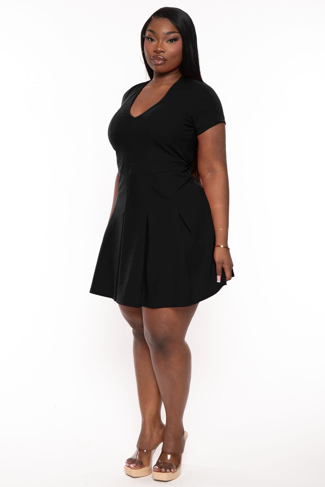 Curvy Sense Dresses Plus Size  Meline Pleated Dress- Black