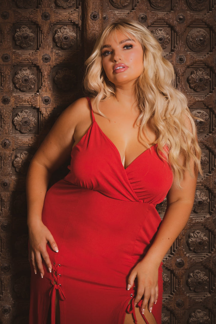 Curvy Sense Dresses Plus Size Melissa M-Slit Dress - Red