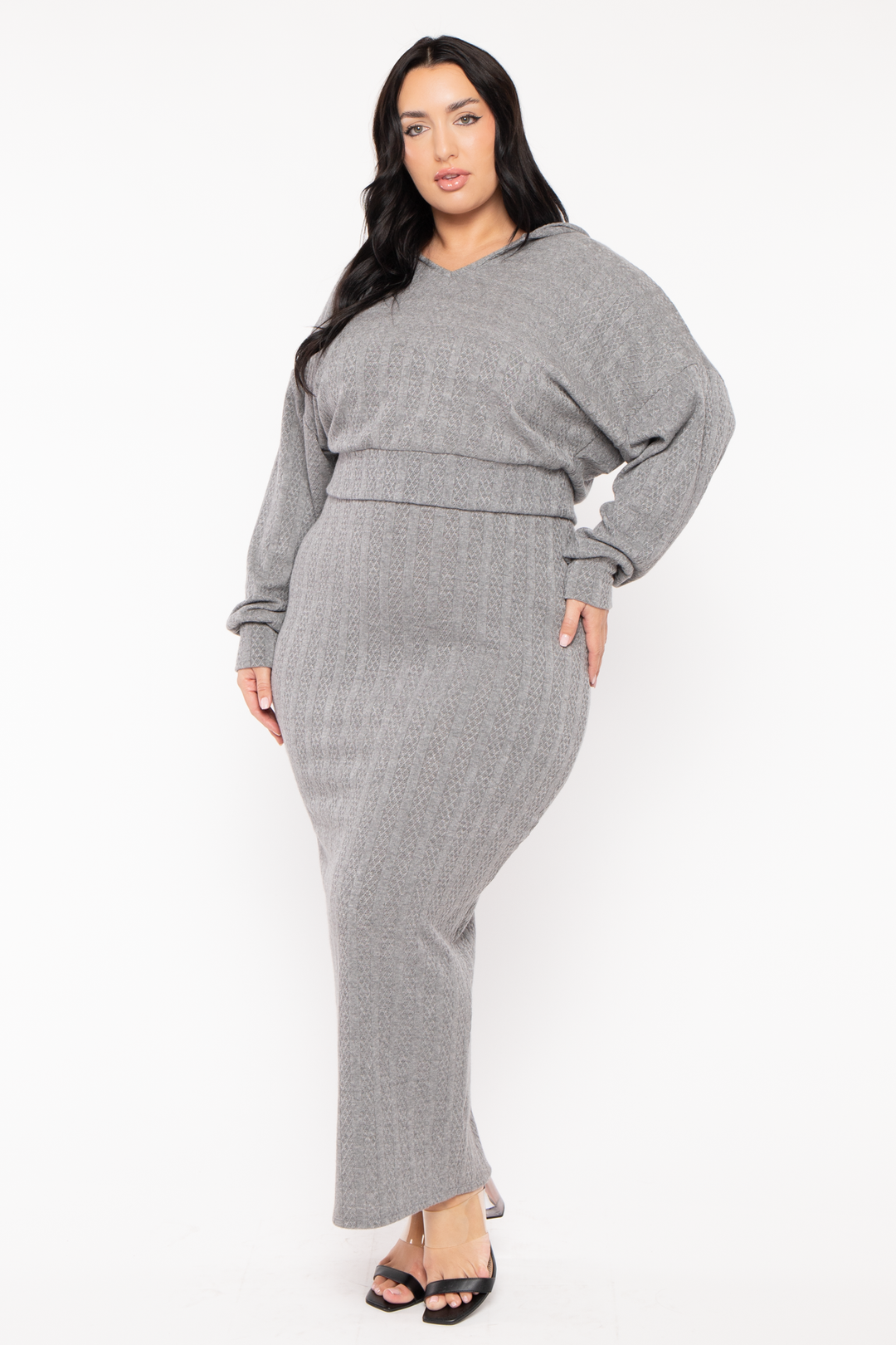 Plus Size Melli 2pc Sweater Maxi Dress - Grey 2X / Grey at Curvy Sense Plus Size Melli 2pc Sweater Maxi Dress - Grey 2X / Grey at Curvy Sense