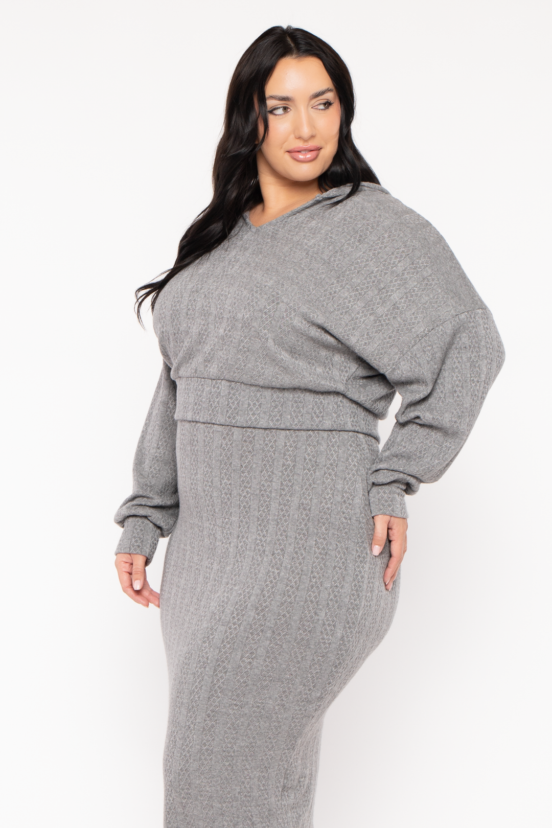 Plus Size Melli 2Pc Sweater Maxi Dress - Grey 2X / Grey at Curvy Sense Plus Size Melli 2Pc Sweater Maxi Dress - Grey 2X / Grey at Curvy Sense