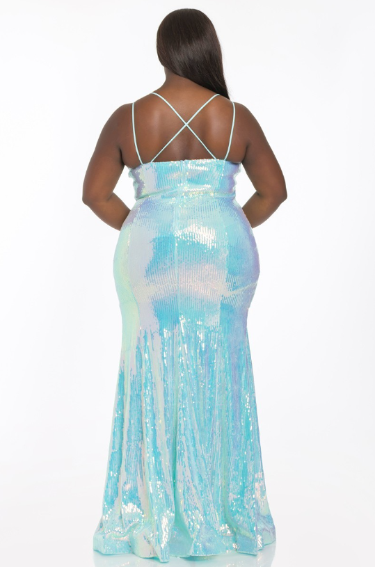 Banjul Dresses Plus Size Mermaid Sequins Gown- Baby Blue