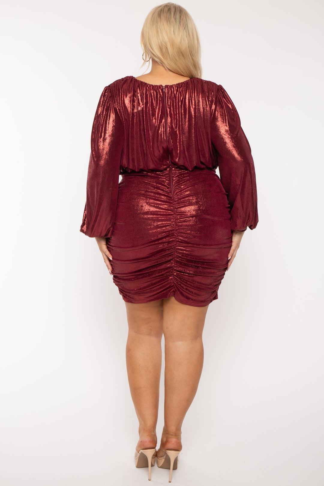 SYMPHONY Dresses Plus Size Metallic Foil Mini  Dress- Burgundy