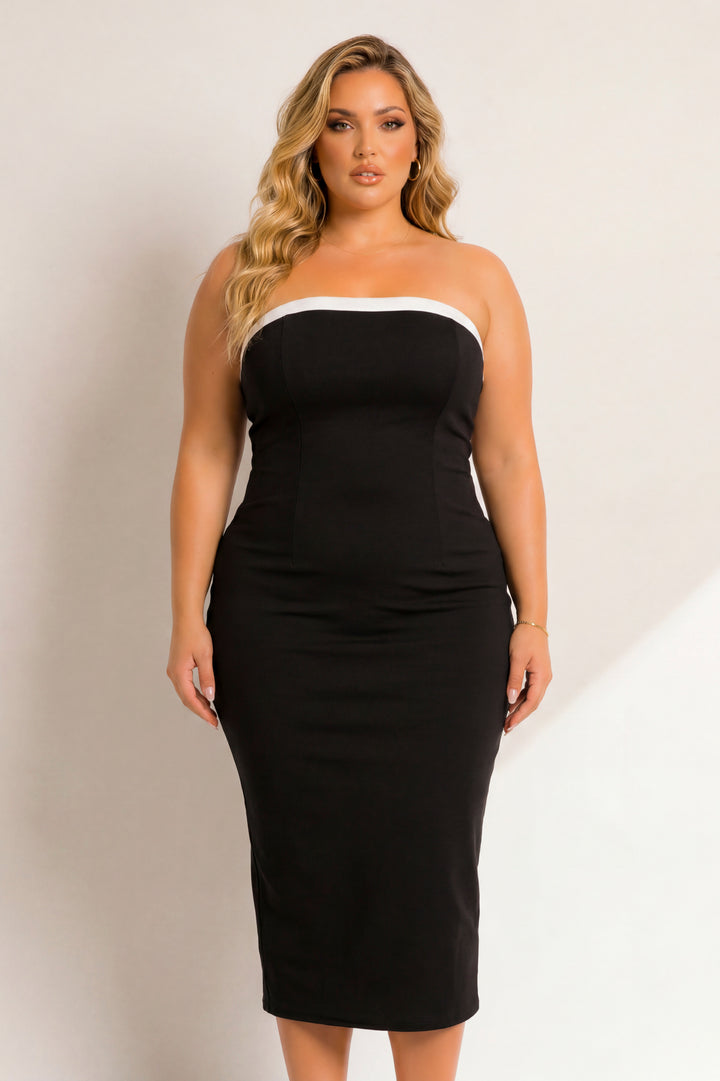 Curvy Sense Inc. Dresses Plus Size Midnight Contrast Dress - Black