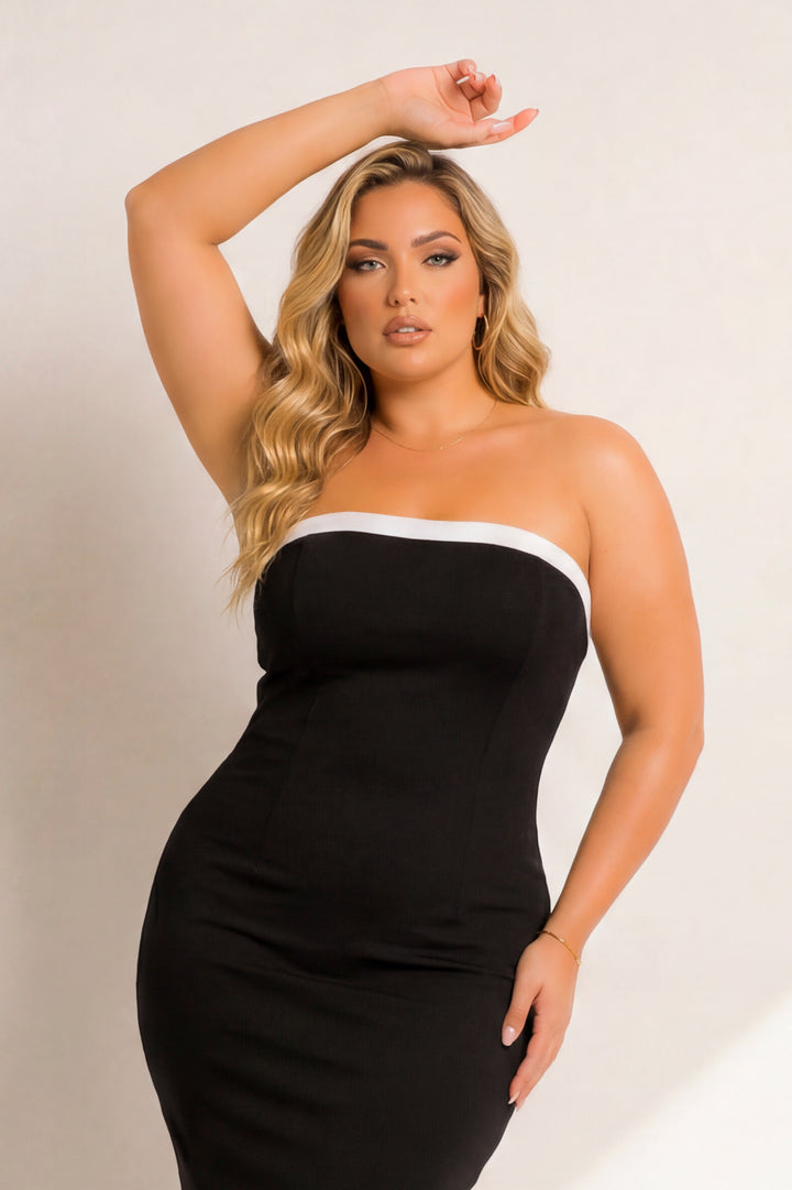 Curvy Sense Inc. Dresses Plus Size Midnight Contrast Dress - Black