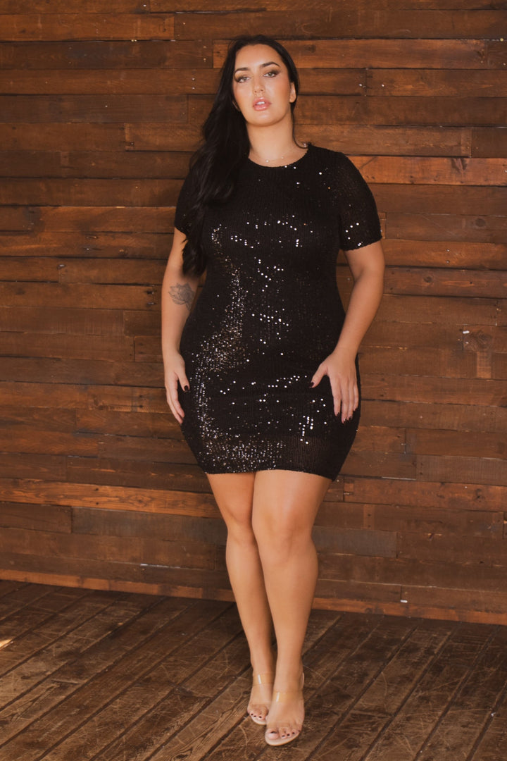 Curvy Sense Inc. Dresses Plus Size Midnight Sparkle Dress - Black
