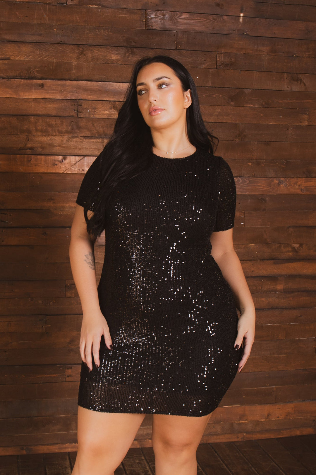 Plus Size Midnight Sparkle Dress - Black 3X / Black at Curvy Sense Plus Size Midnight Sparkle Dress - Black 3X / Black at Curvy Sense