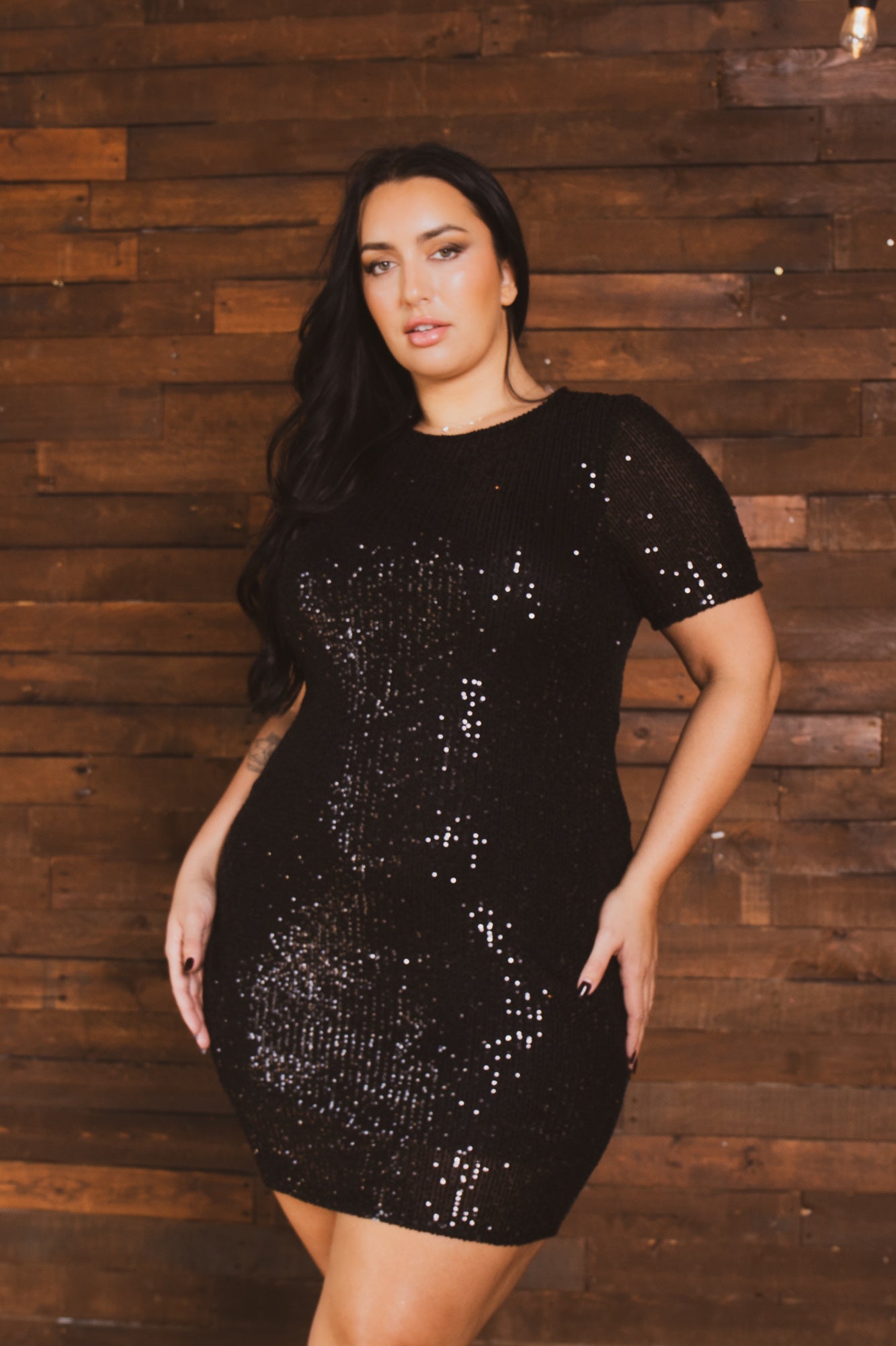Women's Plus Size Midnight Sparkle Dress - Black - Curvy Sense