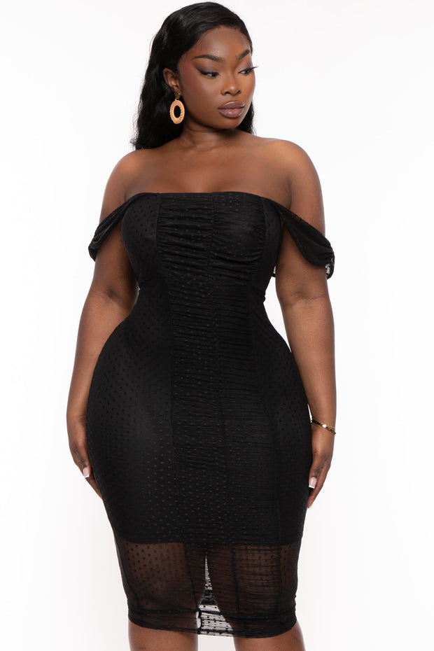 Curvy Sense Dresses 1X / Black Plus Size Mildred Off The Shouder Midi Dress - Black