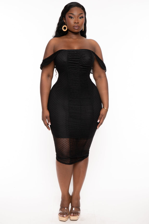 Curvy Sense Dresses Plus Size Mildred Off The Shouder Midi Dress - Black