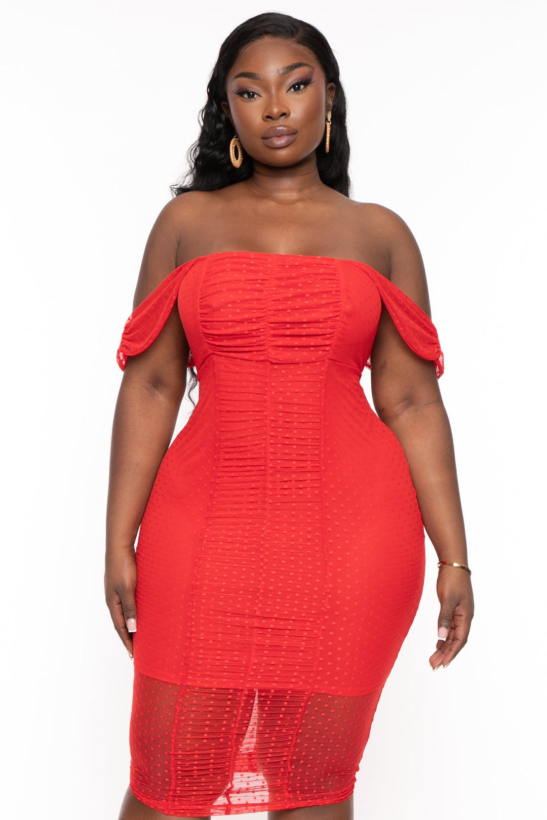 Plus Size Cerise One Shoulder Dress- Red – Curvy Sense