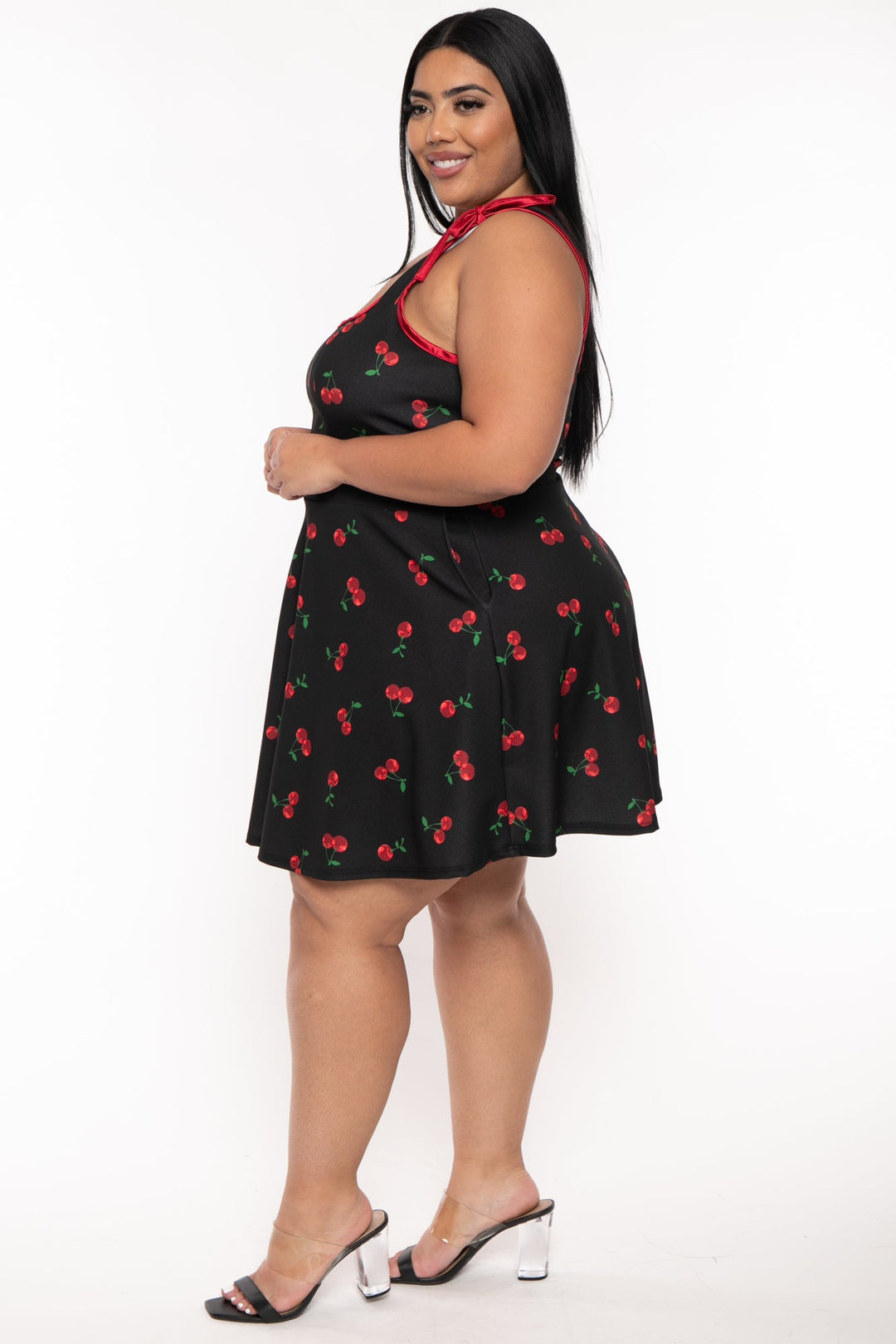 Women's Plus Size Mirsa Cherry Flare Dress- Black - Curvy Sense Women's Plus Size Mirsa Cherry Flare Dress- Black - Curvy Sense