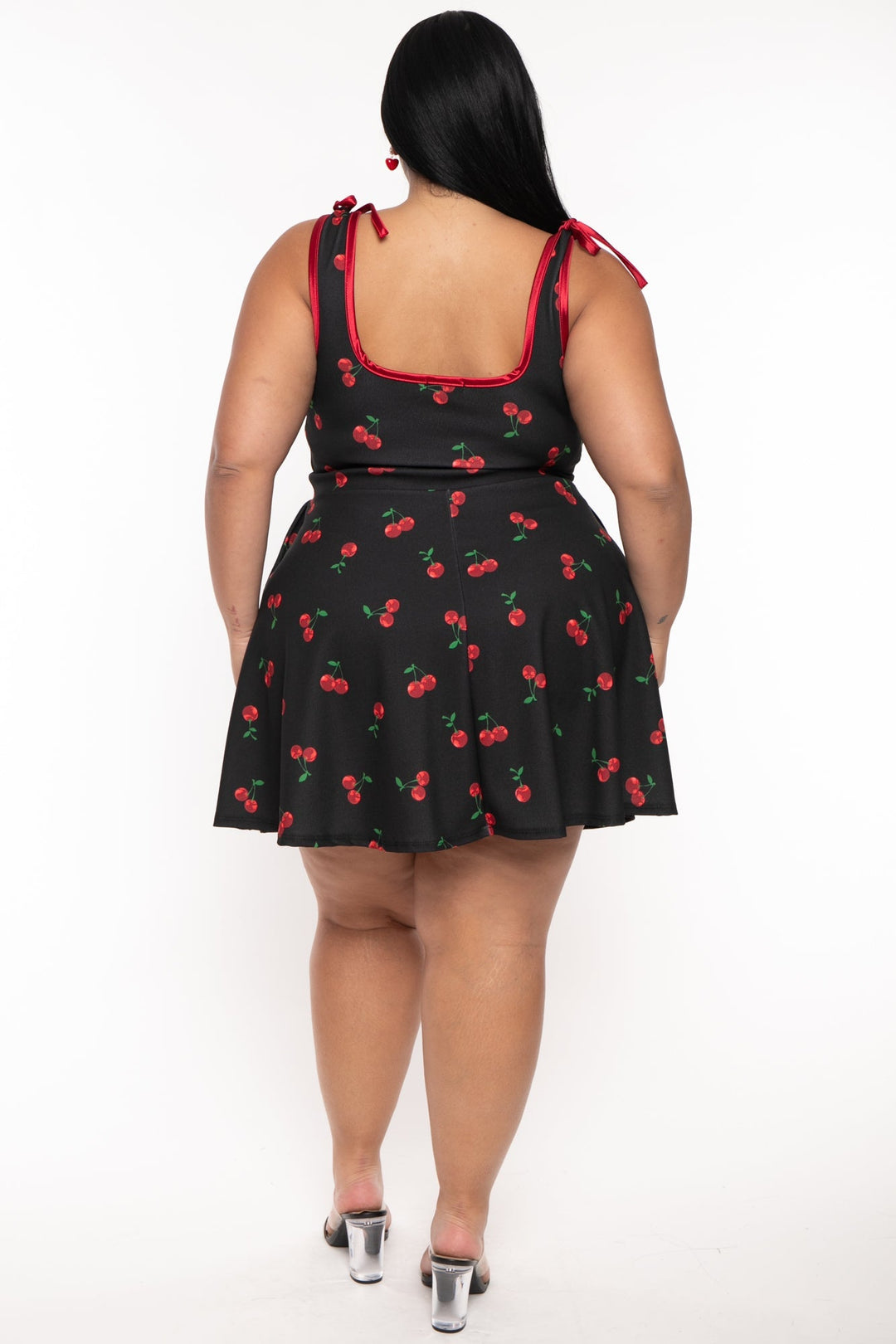 Plus Size Mirsa Cherry Flare Dress- Black