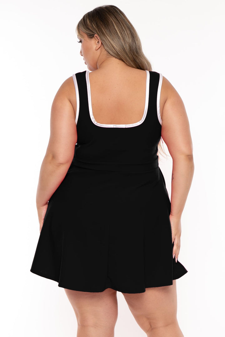 Curvy Sense Dresses Plus Size Mirsa Ribbon Flare  Dress- Black