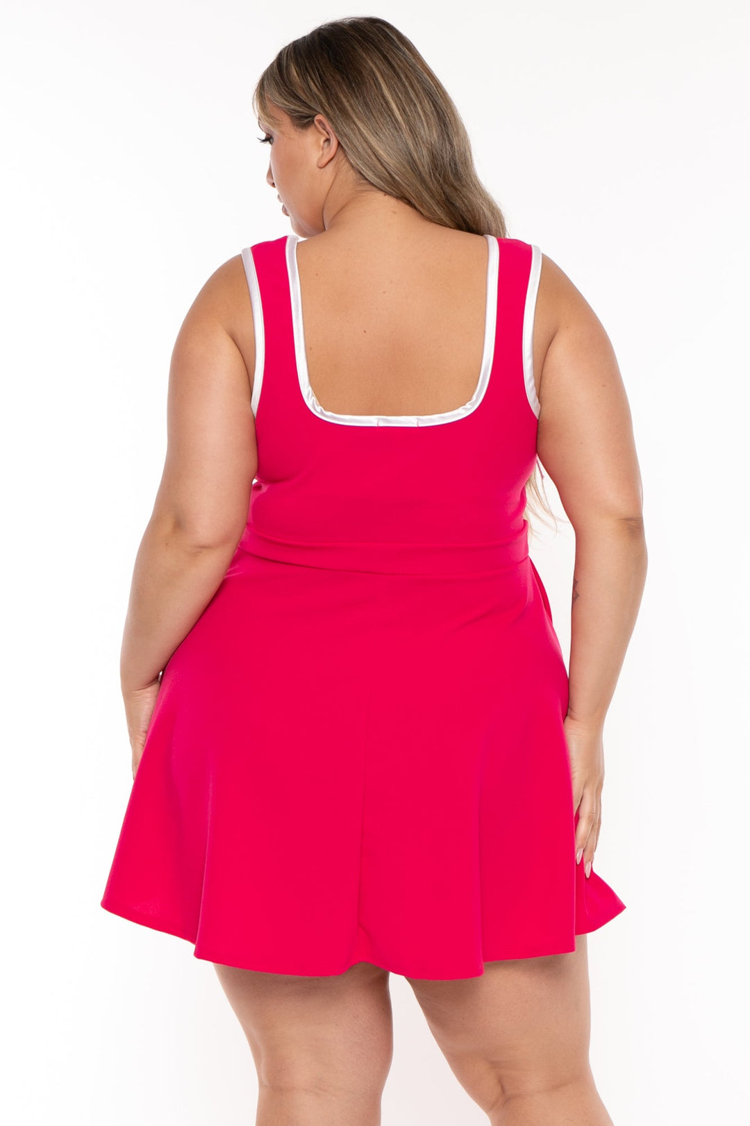 Curvy Sense Dresses Plus Size Mirsa Ribbon Flare  Dress- Fuchsia