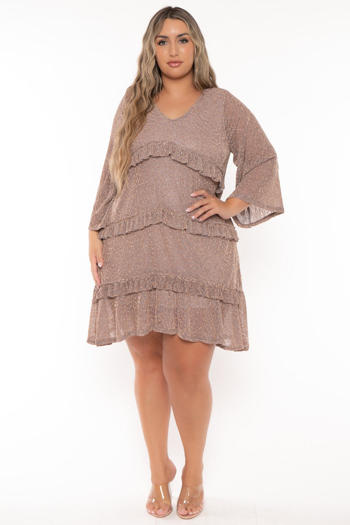 Jade By Jane Dresses Plus Size Molly Gold Print Dress -Taupe