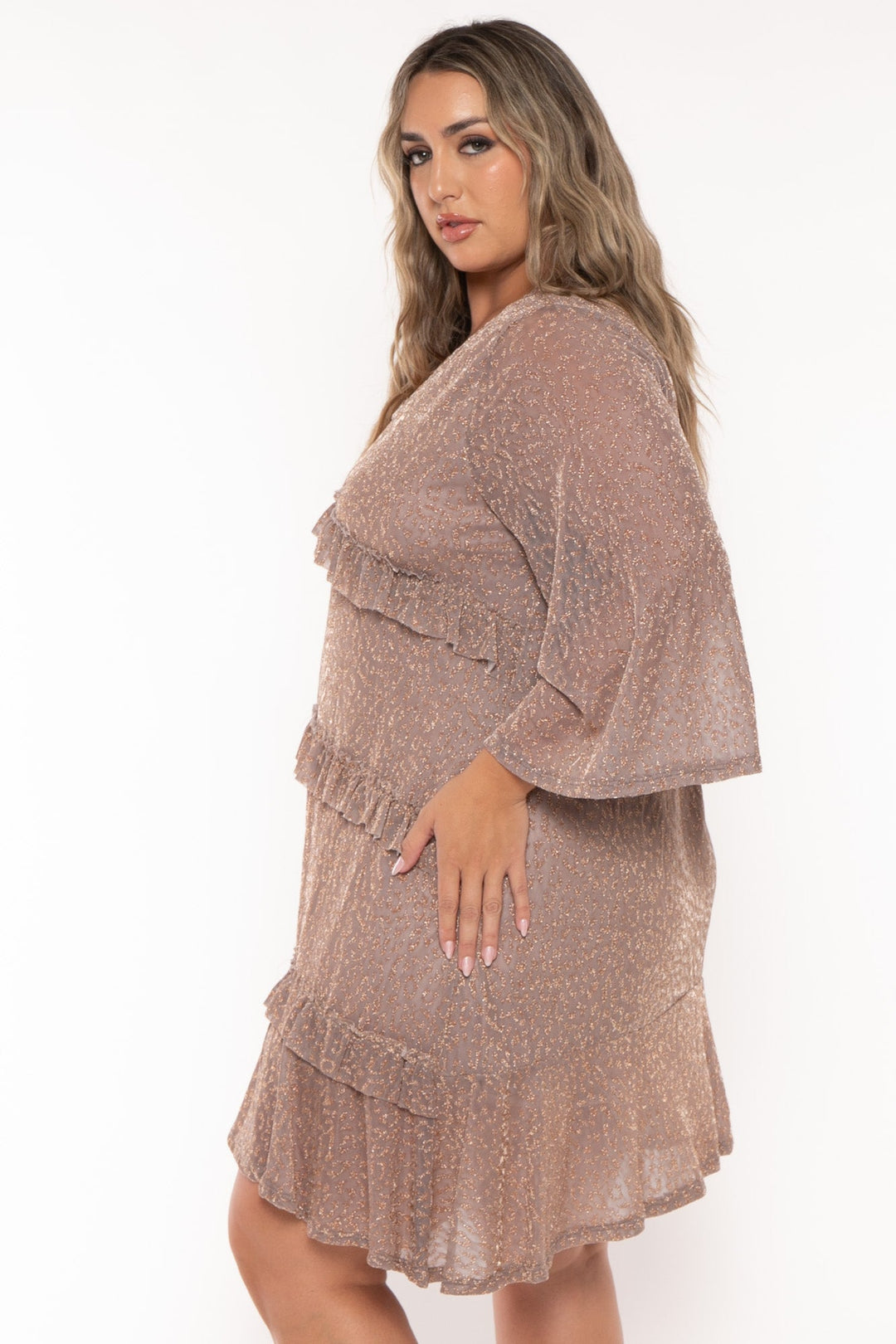 Jade By Jane Dresses Plus Size Molly Gold Print Dress -Taupe