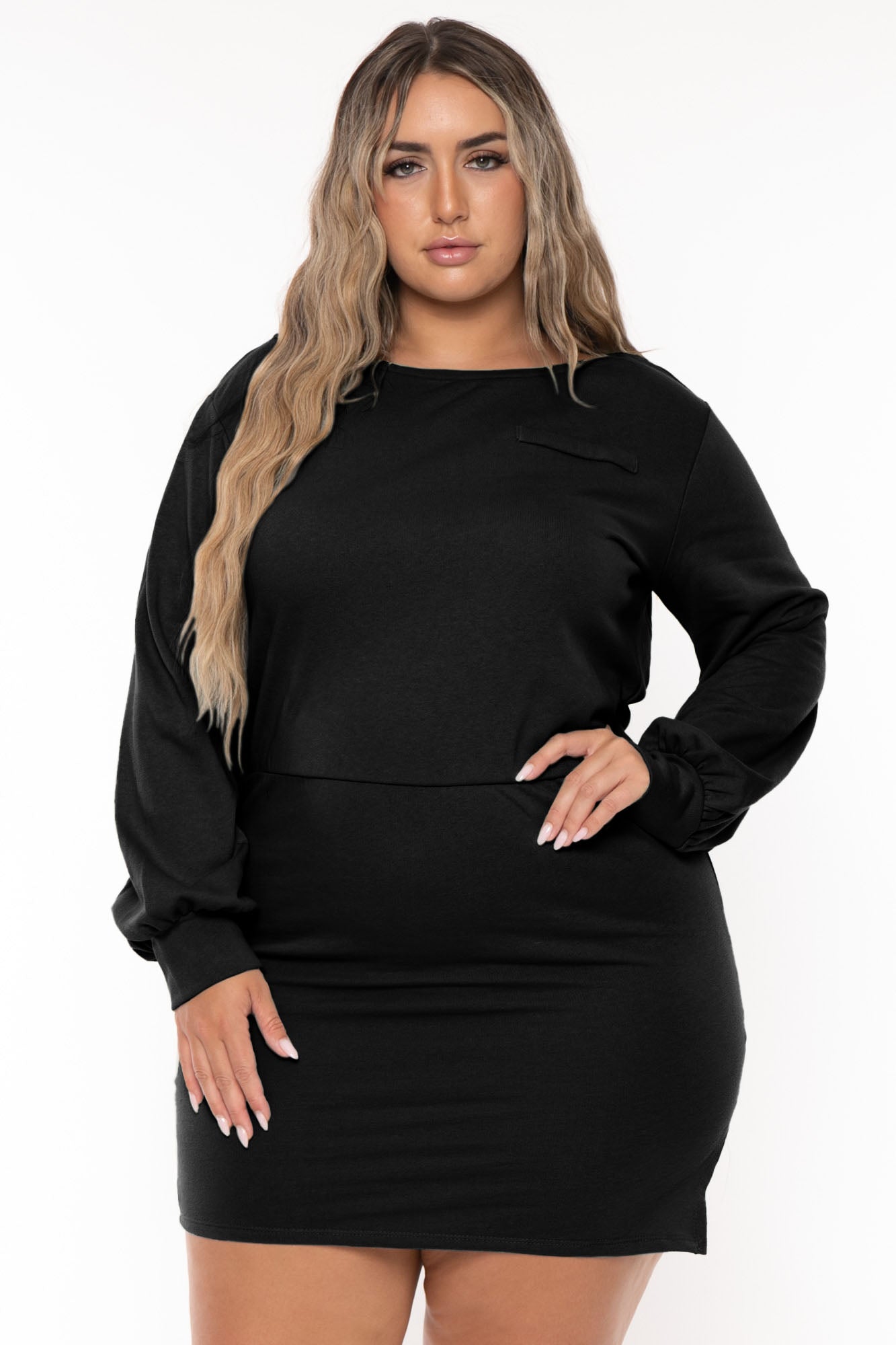 Women's Plus Size Moni Fitted Mini Dress - Black - Curvy Sense