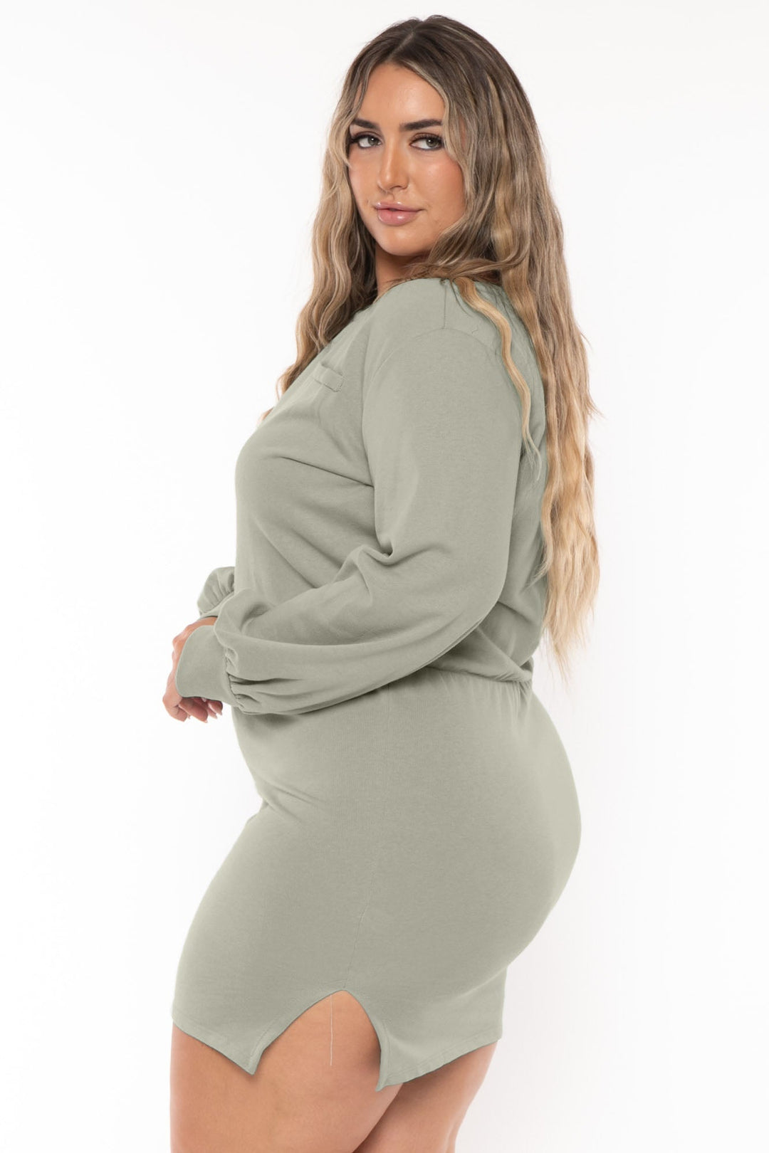 green plus size mini dress Final Sale Plus Size Sleeveless Baby Doll Dress in Green