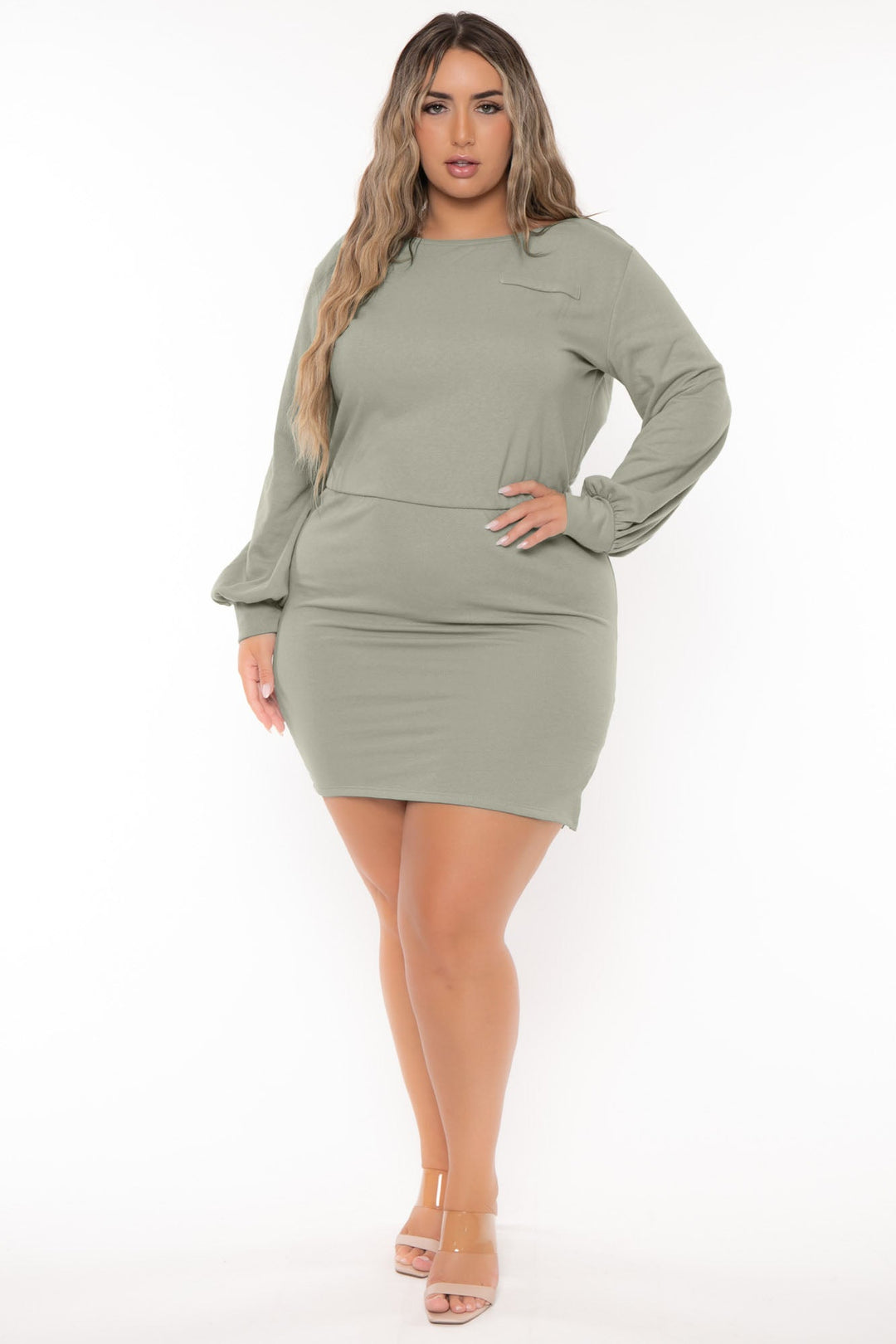Plus Size Moni Fitted Mini Dress - Sage 3X / Sage at Curvy Sense Plus Size Moni Fitted Mini Dress - Sage 3X / Sage at Curvy Sense