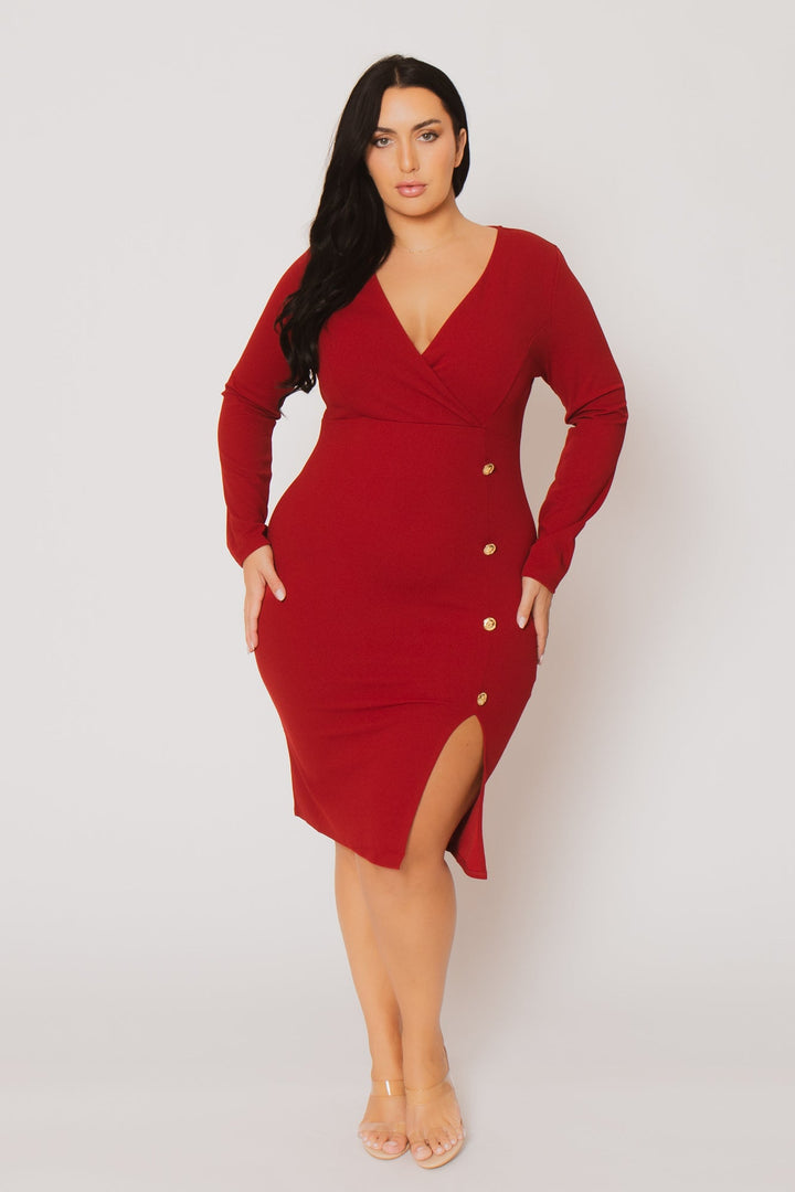 Gibiu Dresses Plus Size Monica Button Dress- Red