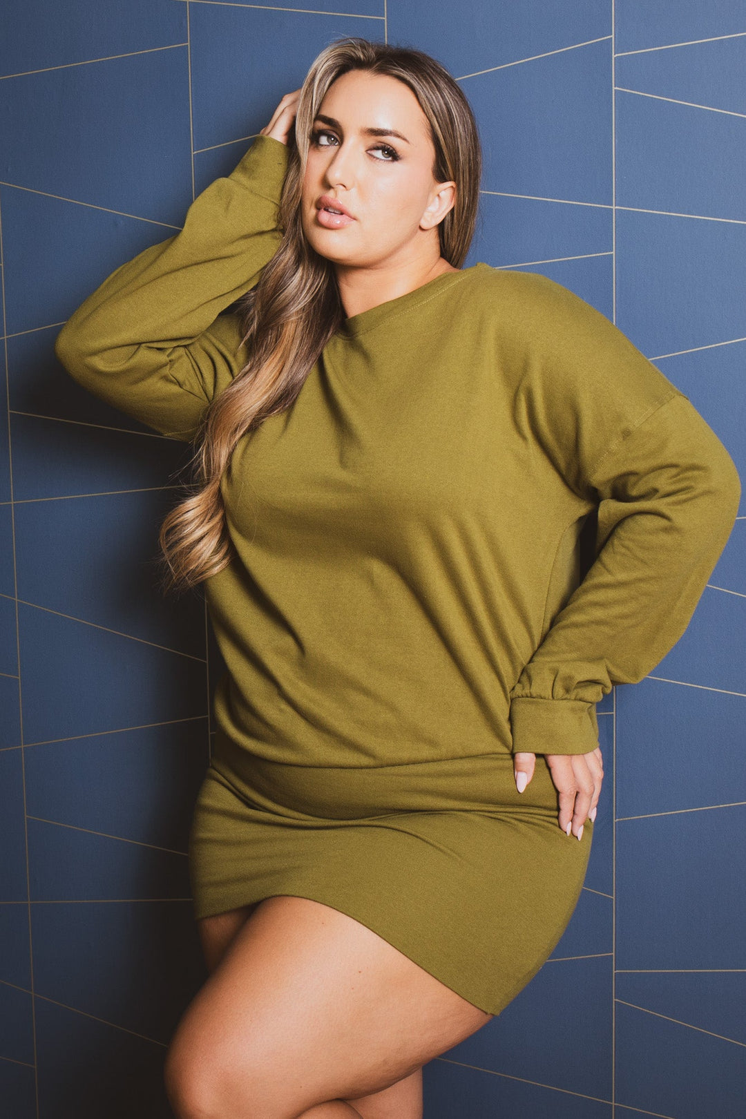 Plus Size Monika Fitted Band Mini Dress - Olive 3X / Olive at Curvy Sense Plus Size Monika Fitted Band Mini Dress - Olive 3X / Olive at Curvy Sense