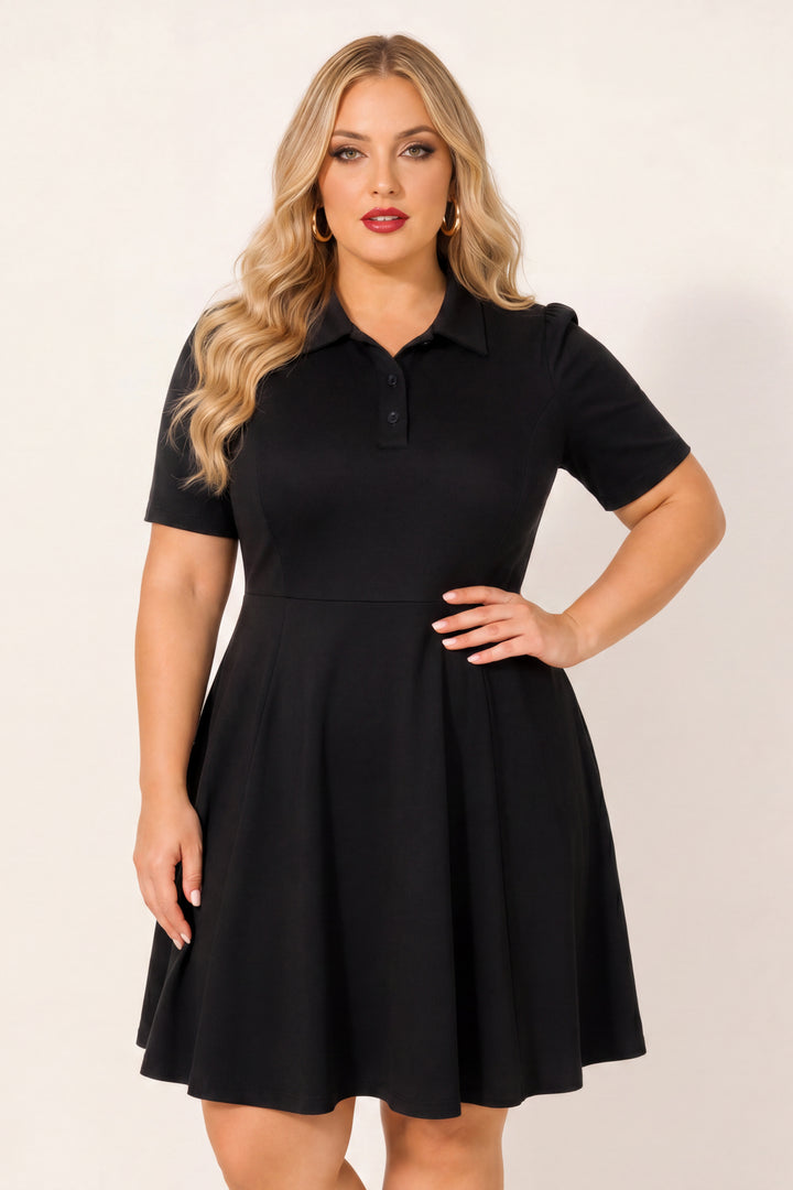 Curvy Sense Inc. Dresses Plus Size Monroe Polo Dress - Black