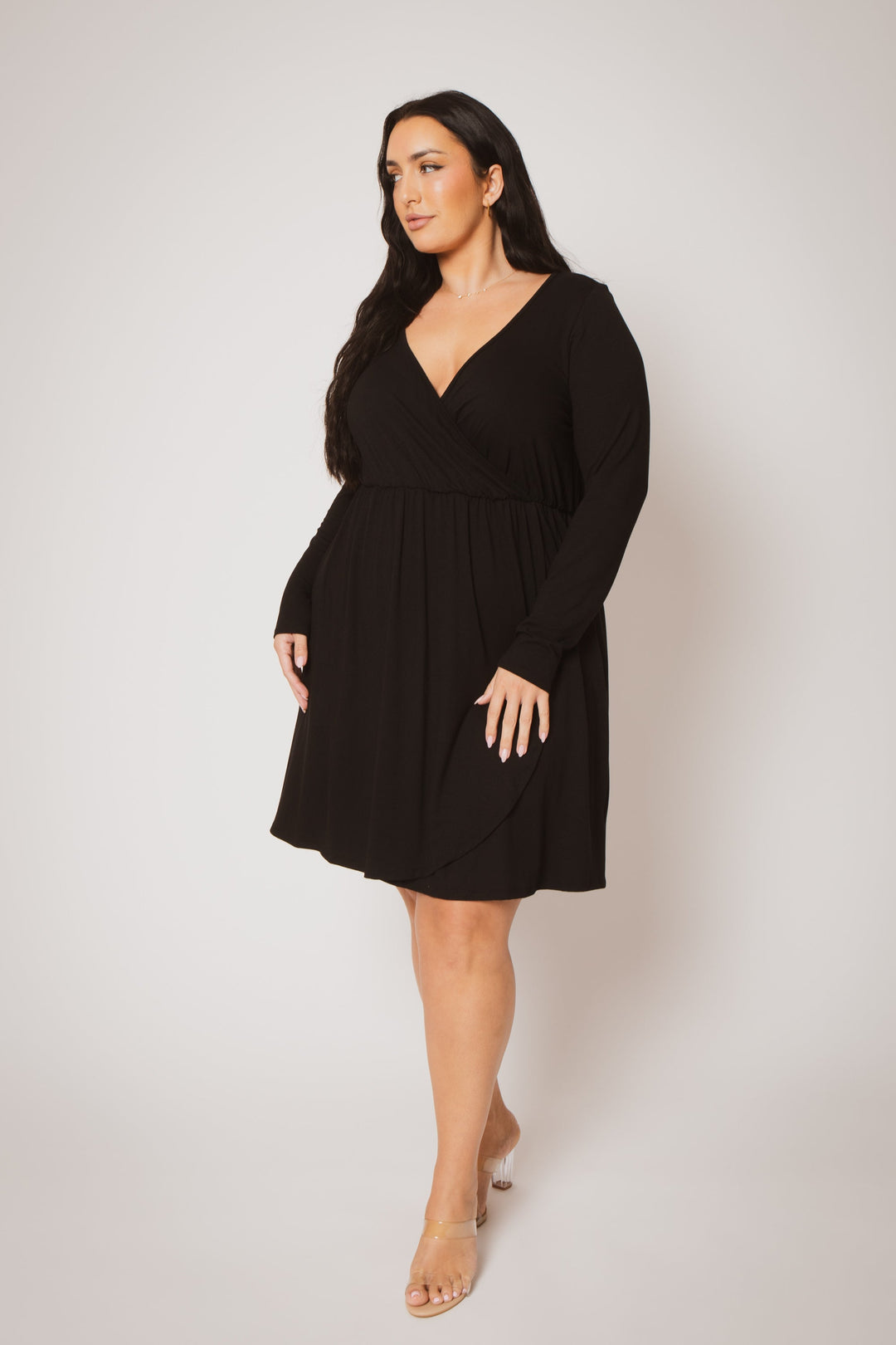 Plus Size Monroe Wrap Dress - Black 1X / Black at Curvy Sense Plus Size Monroe Wrap Dress - Black 1X / Black at Curvy Sense