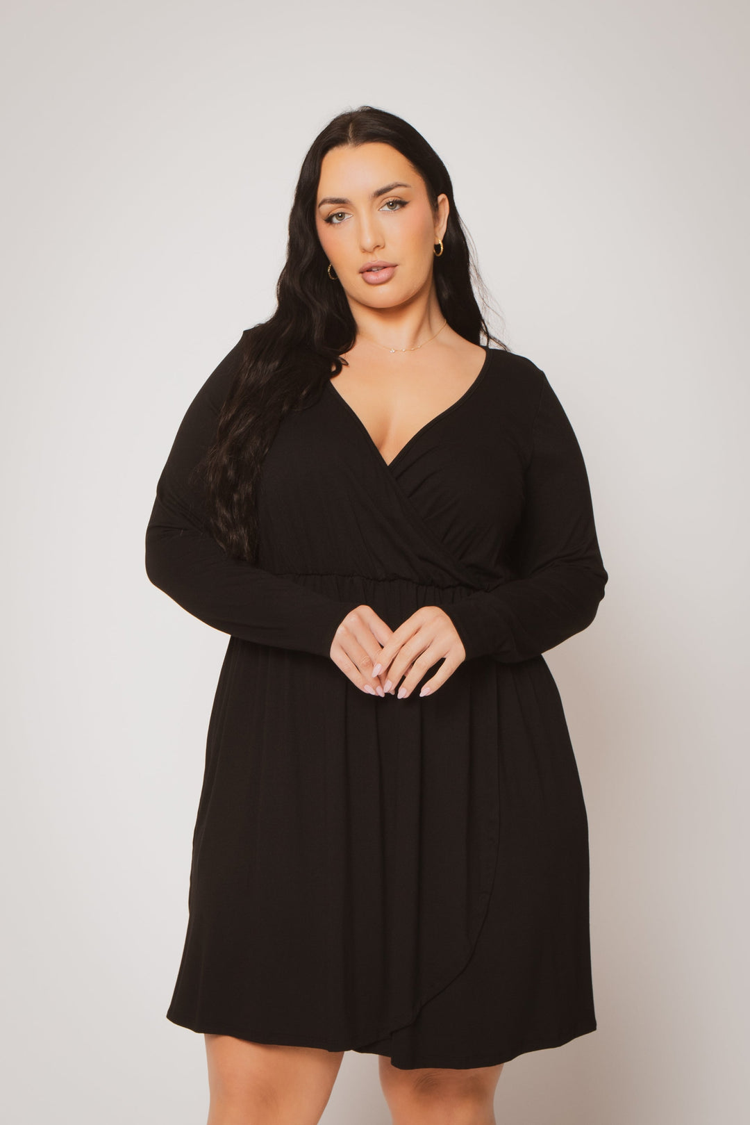 Plus Size Monroe Wrap Dress - Black 1X / Black at Curvy Sense Plus Size Monroe Wrap Dress - Black 1X / Black at Curvy Sense