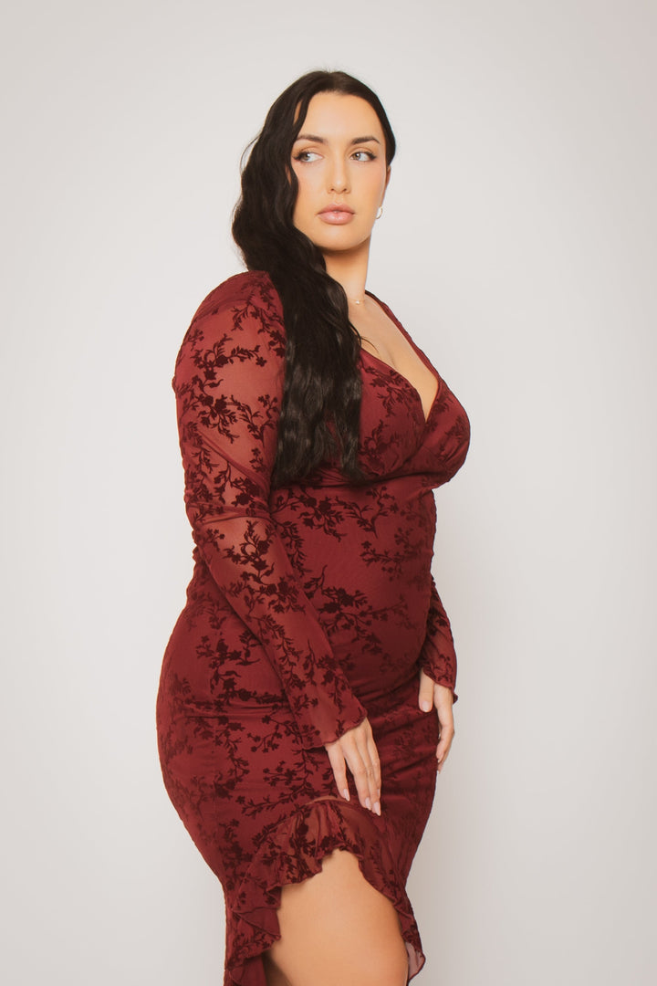 Blue Leopard Dresses Plus Size Moonlit Romance Gown - Burgundy