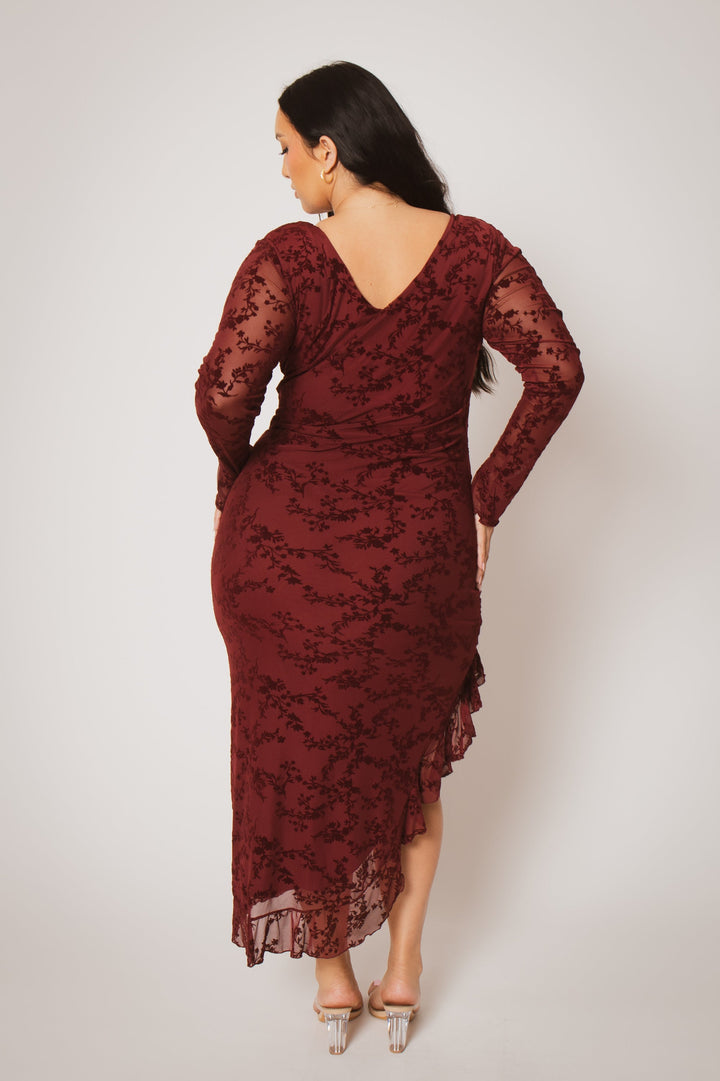 Blue Leopard Dresses Plus Size Moonlit Romance Gown - Burgundy