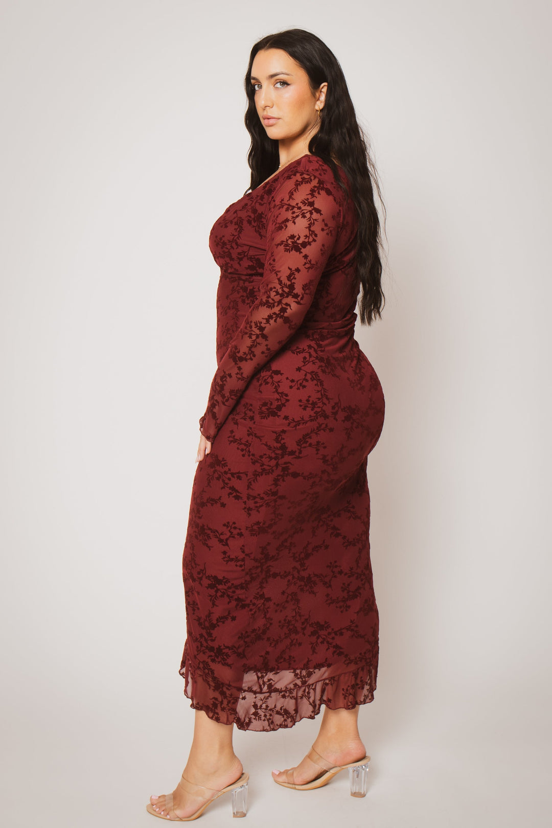 Blue Leopard Dresses Plus Size Moonlit Romance Gown - Burgundy