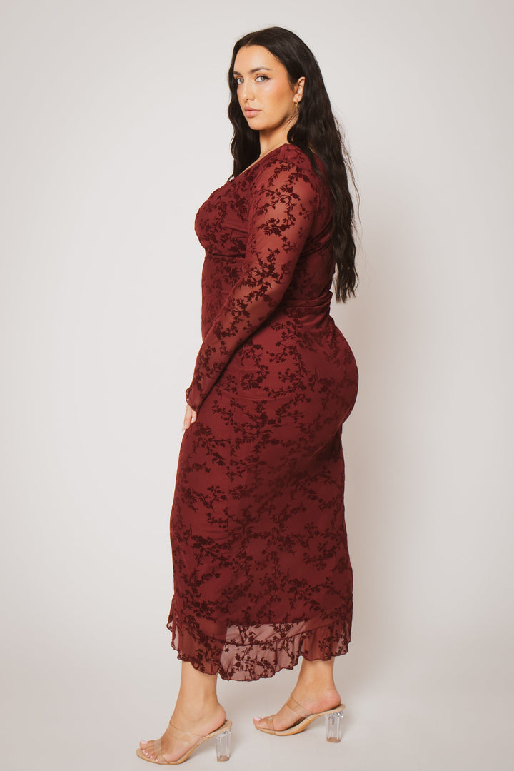 Blue Leopard Dresses Plus Size Moonlit Romance Gown - Burgundy