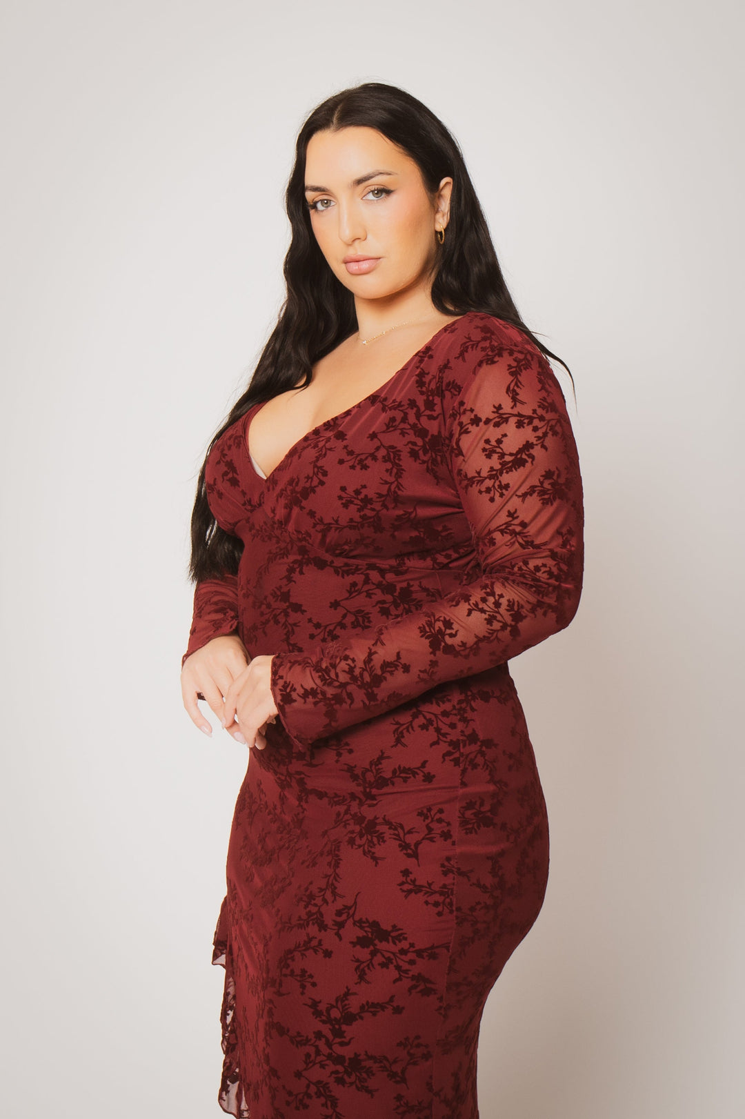 Blue Leopard Dresses Plus Size Moonlit Romance Gown - Burgundy