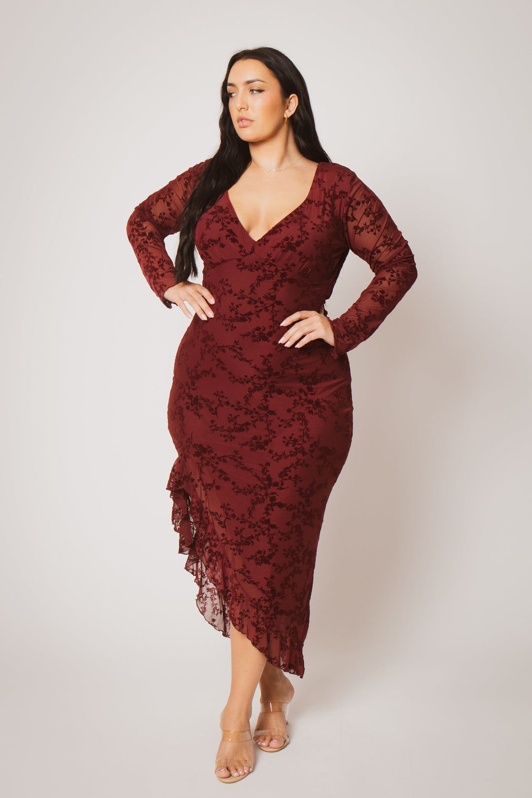 Women's Plus Size Dresses - Curvy Sense - burgundy Women's Plus Size Dresses - Curvy Sense - burgundy