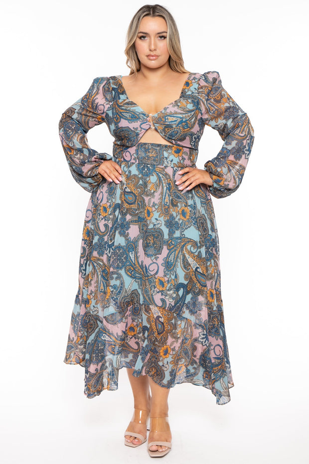 RoseVelvet Dresses 1X / Blue Plus Size Mrinda Paisley  Maxi Dress - Blue