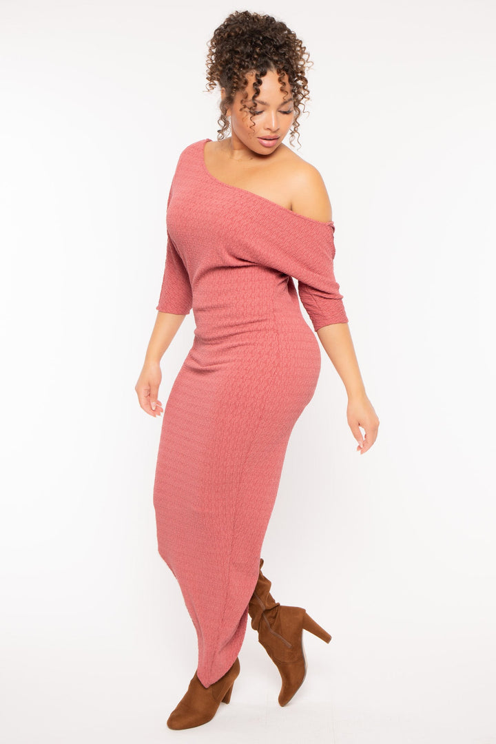 Curvy Sense Dresses Plus Size  Nadia Asymmetric Dress - Terracotta