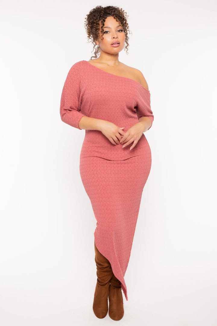 Curvy Sense Dresses Plus Size  Nadia Asymmetric Dress - Terracotta