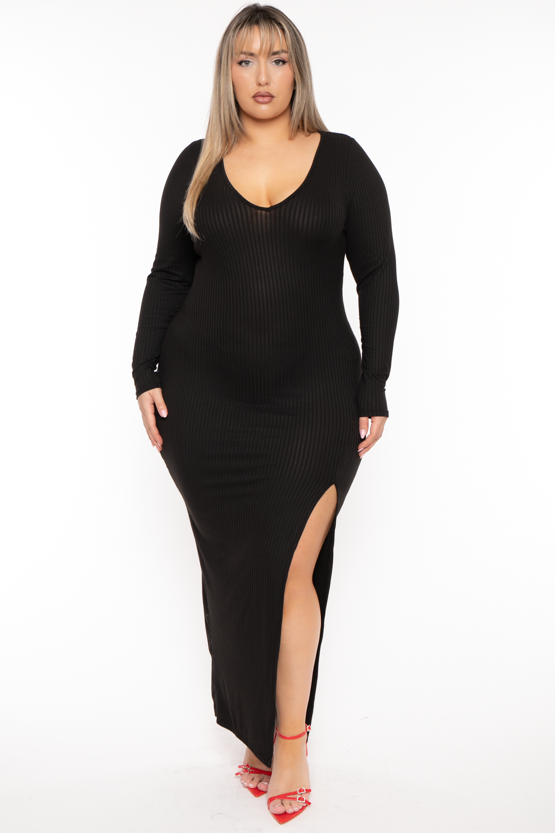 Curvy Sense Dresses 1X / Black Plus Size Nadya Ribbed  Maxi Dress -  Black