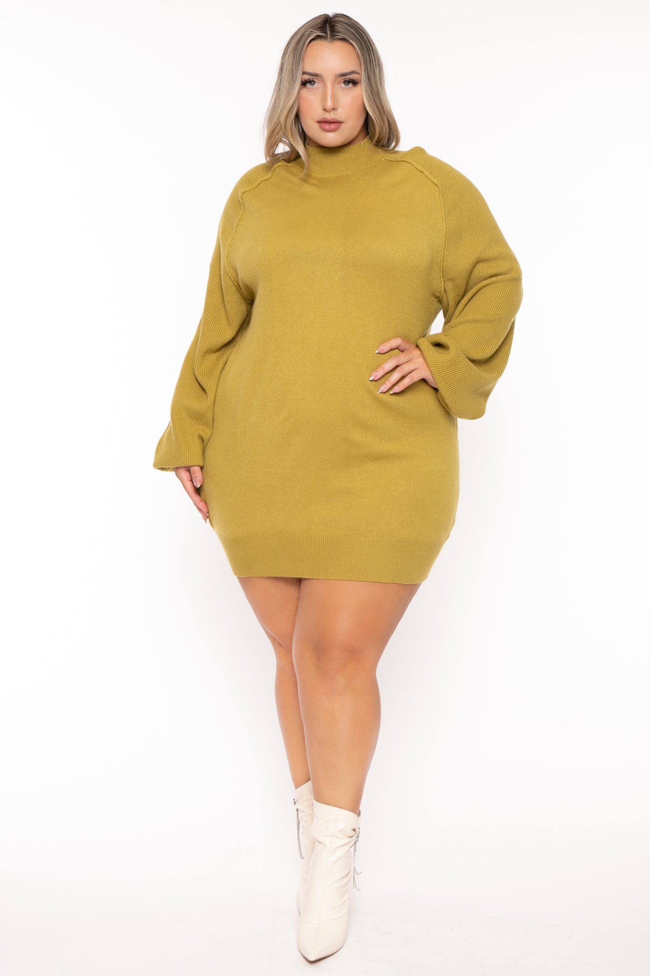 Women s Plus Size Nakia Mock Neck Sweater Dress Lime Curvy Sense