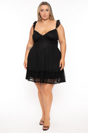 Curvy Sense Dresses 1X / Black Plus Size Nellie Lace Mesh Ruffle Flare Dress - Black