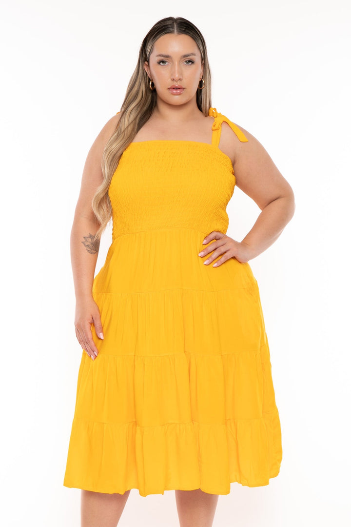 CULTURE CODE Dresses Plus Size Nena Smocked Tiered  Dress - Mustard