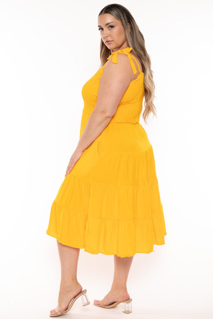 CULTURE CODE Dresses Plus Size Nena Smocked Tiered  Dress - Mustard