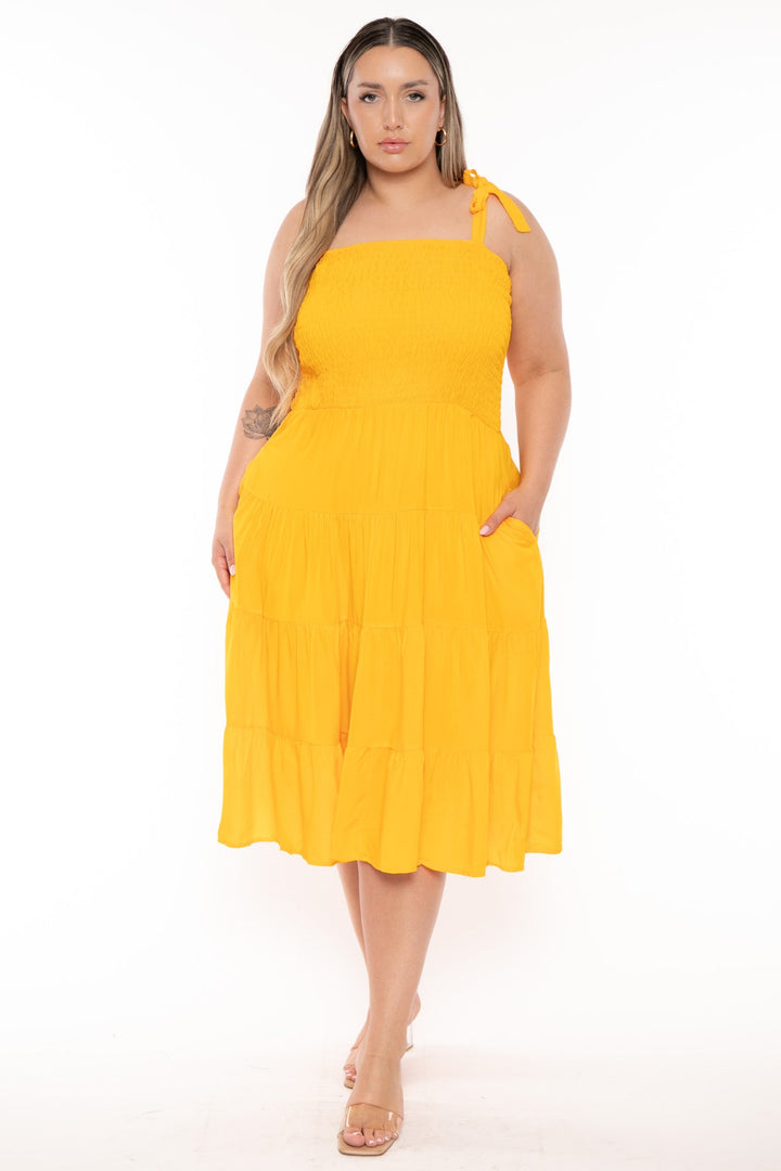 CULTURE CODE Dresses Plus Size Nena Smocked Tiered  Dress - Mustard