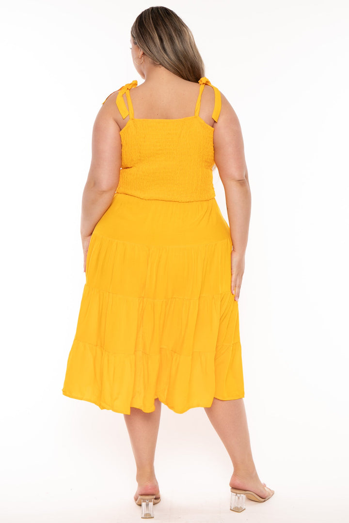 CULTURE CODE Dresses Plus Size Nena Smocked Tiered  Dress - Mustard