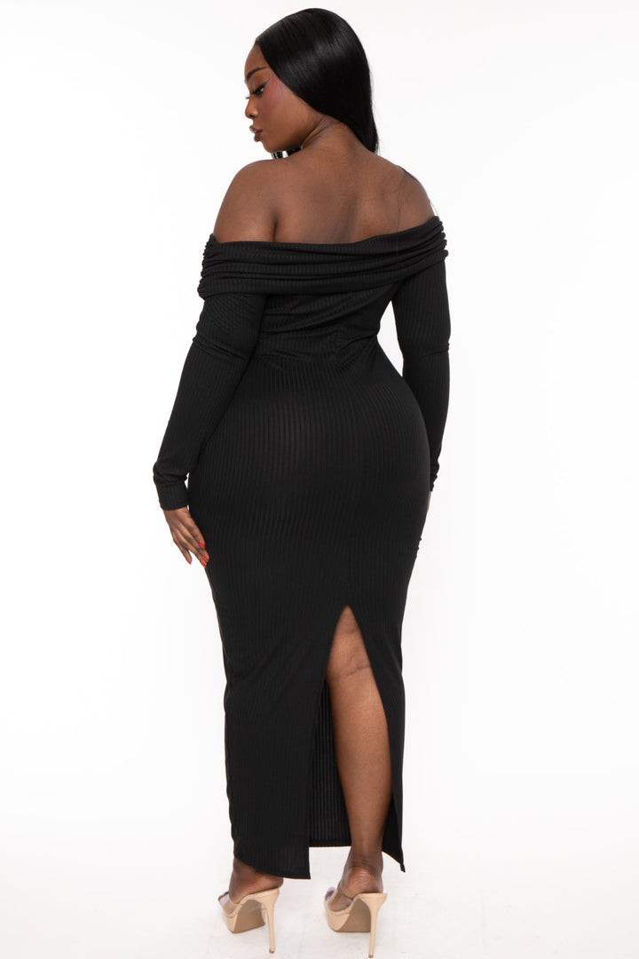 Curvy Sense Dresses Plus Size Nerida Off Shoulder  Maxi Dress -  Black