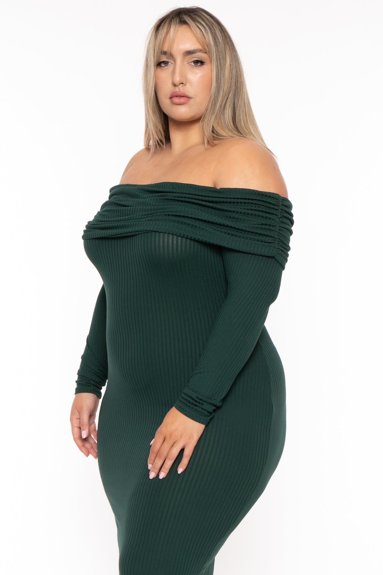 Women s Plus Size Nerida Off Shoulder Maxi Dress Hunter Green Curvy Sense