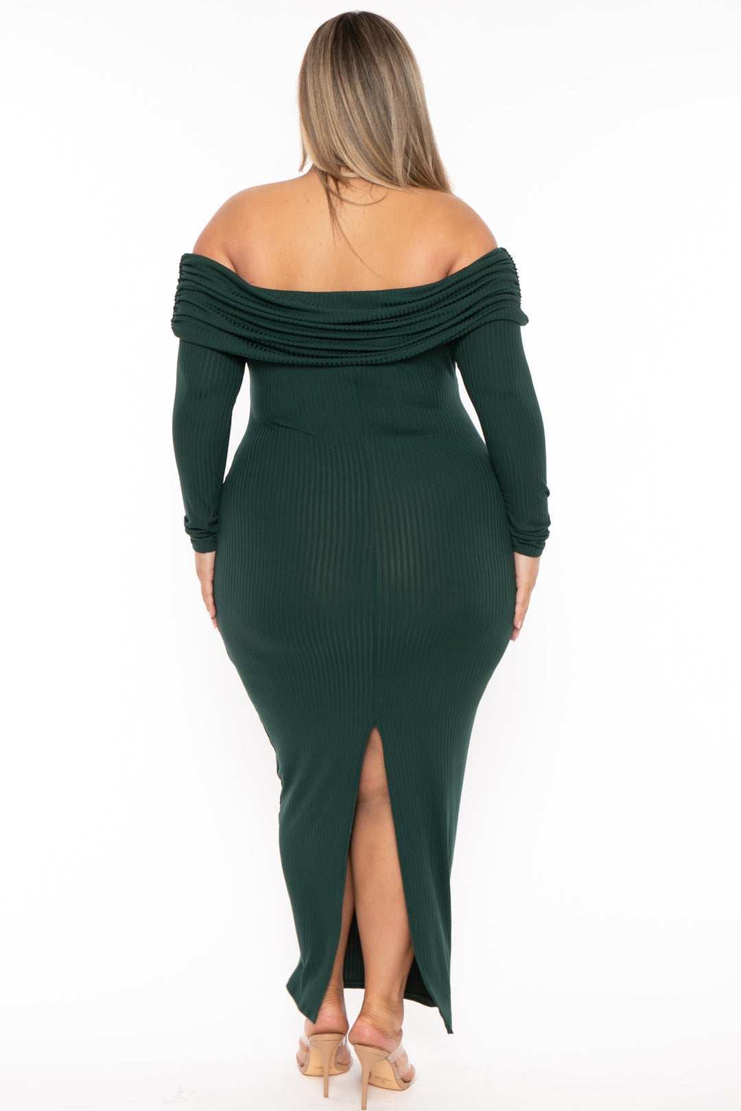 Curvy Sense Dresses Plus Size Nerida Off Shoulder  Maxi Dress -  Hunter Green