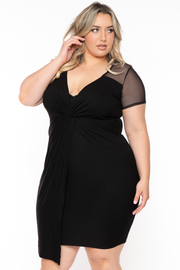 Curvy Sense Dresses Plus Size Nezza Twist Front Short Sleeve Dress- Black