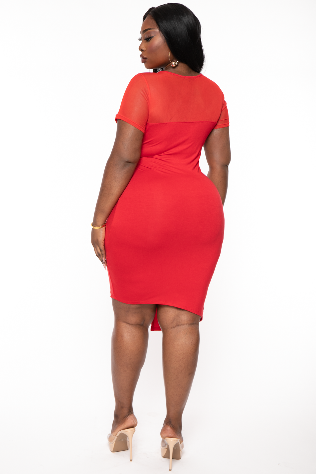 Curvy Sense Dresses Plus Size Nezza Twist Front Short Sleeve Dress- Red