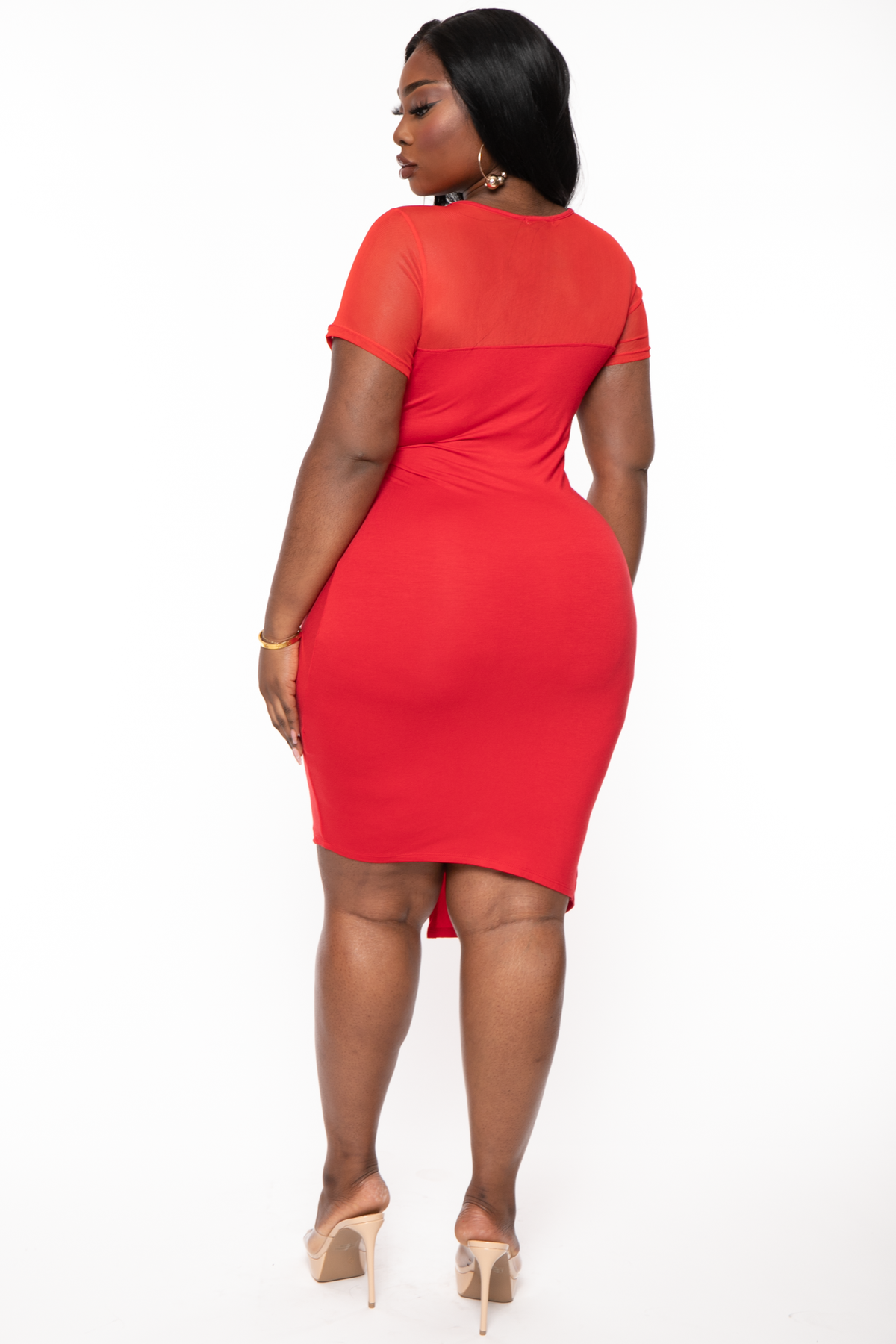 Plus Size Nezza Twist Front Short Sleeve Dress- Red